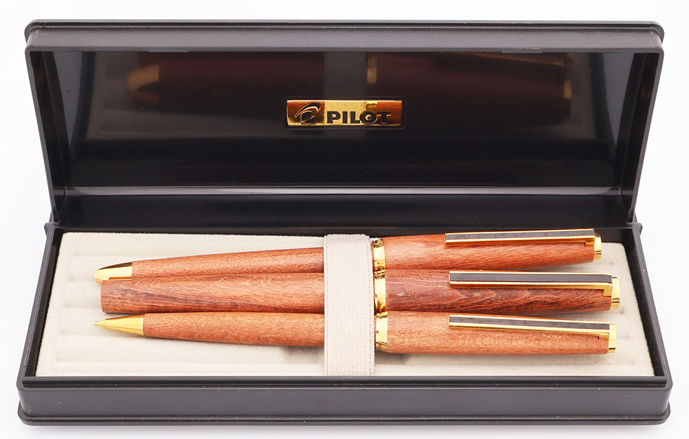 Pilot Custom Fountain Pen Set w Ballpen & Pencil (1972) - Maple